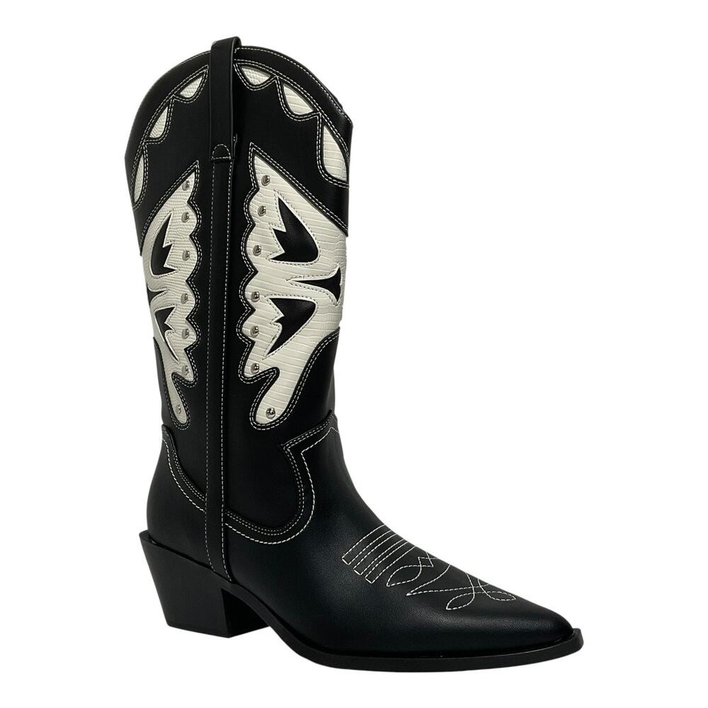 Madden Girl Women's Saloonn Western Cowboy Boots Black White Size 11